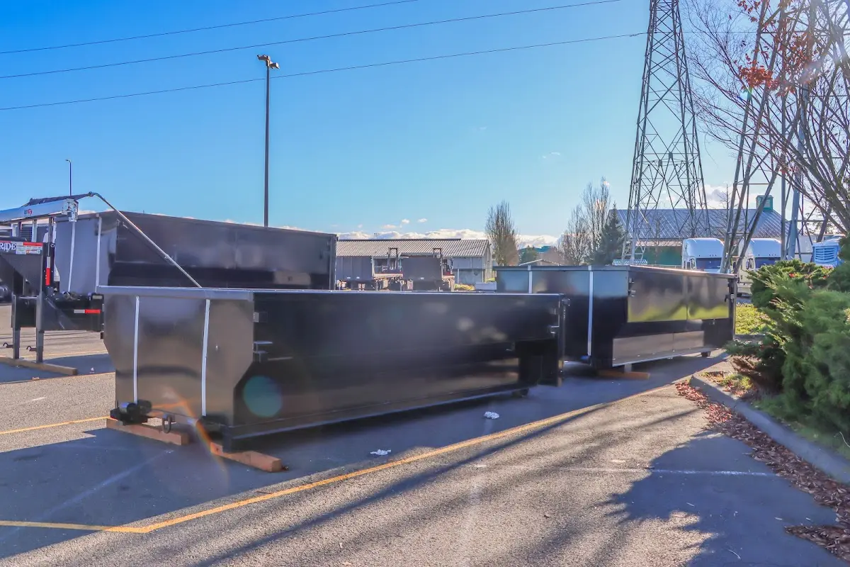 Roll-off dumpster ready for waste disposal at job site for 2 Yard Dumpster Rental in Beatrice